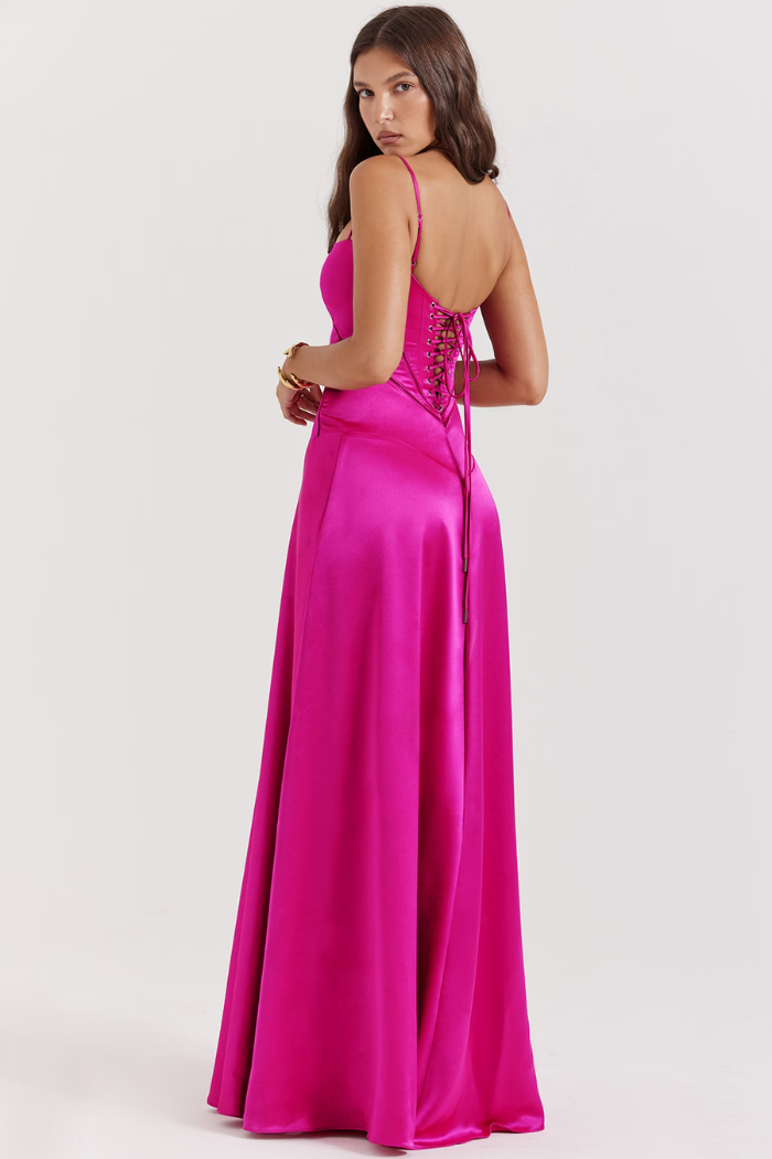 Vestido largo de satén sedoso – Modelo Tyana