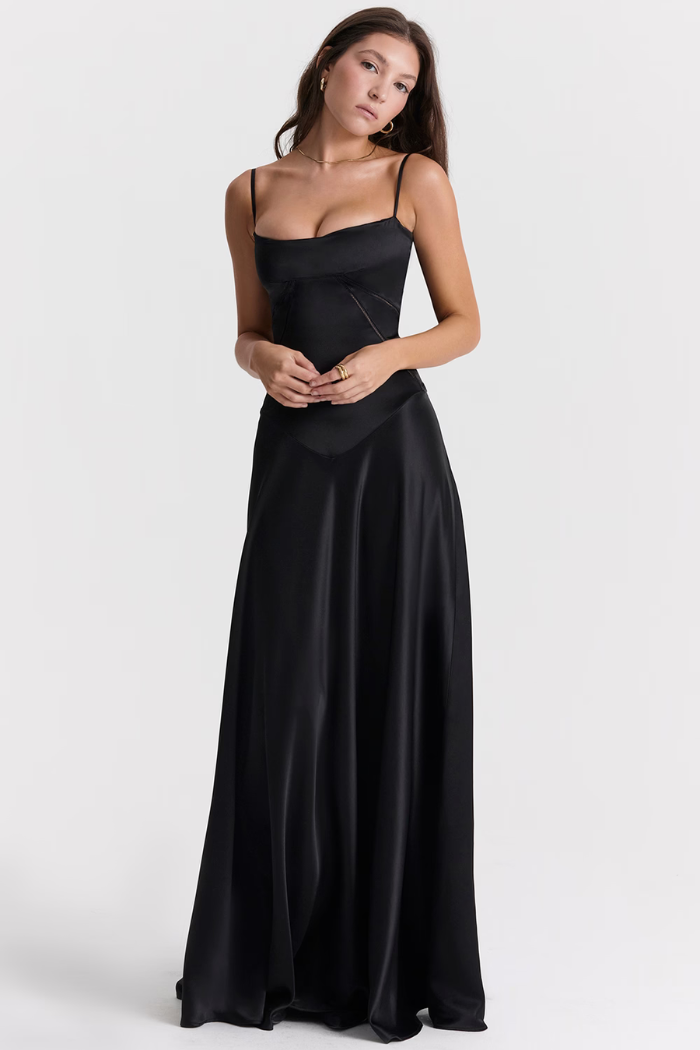 Vestido largo de satén sedoso – Modelo Tyana