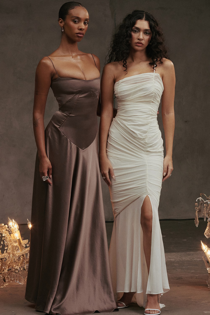 Vestido largo de satén sedoso – Modelo Tyana
