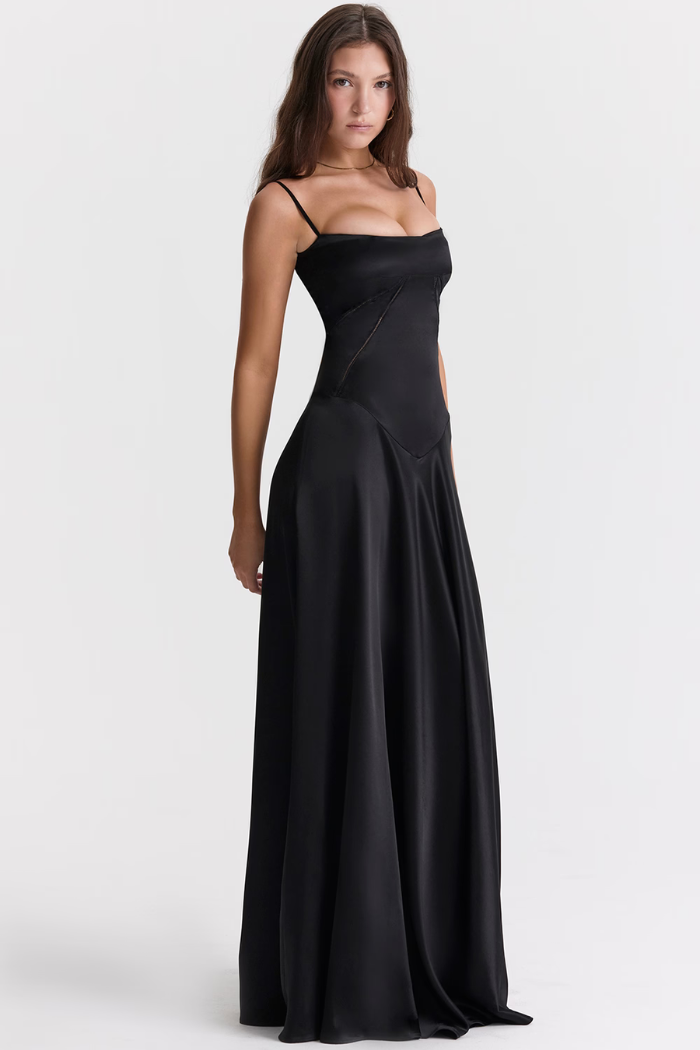 Vestido largo de satén sedoso – Modelo Tyana