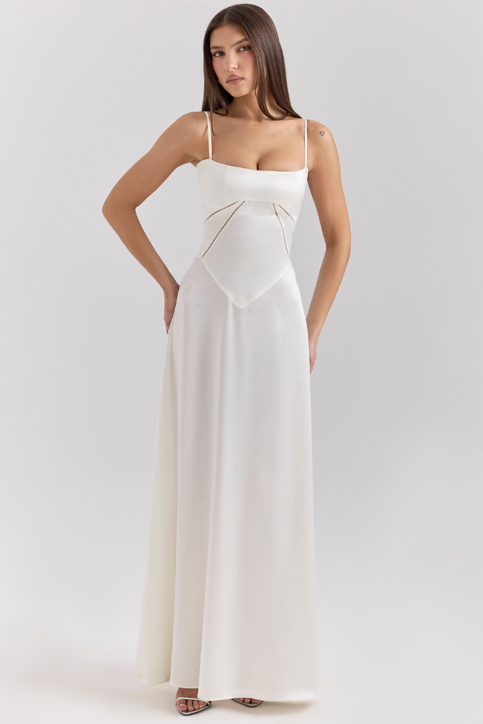 Vestido largo de satén sedoso – Modelo Tyana