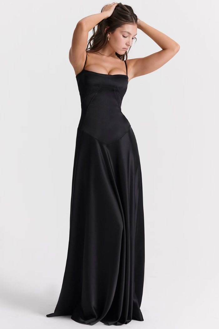 Vestido largo de satén sedoso – Modelo Tyana