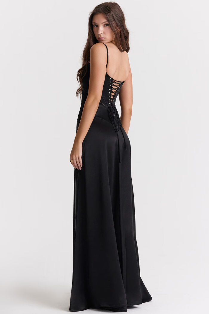 Vestido largo de satén sedoso – Modelo Tyana