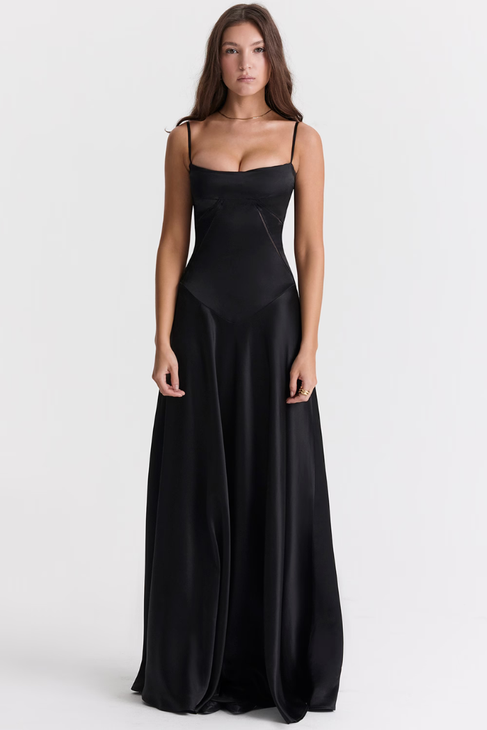 Vestido largo de satén sedoso – Modelo Tyana