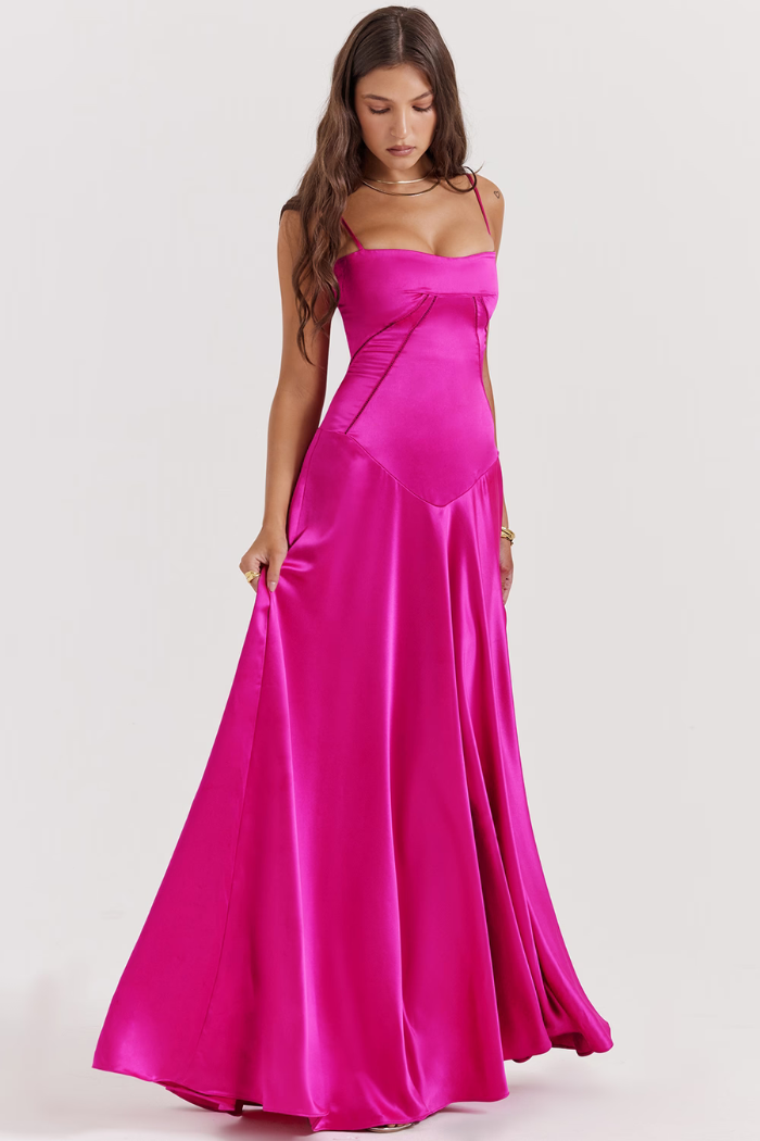 Vestido largo de satén sedoso – Modelo Tyana