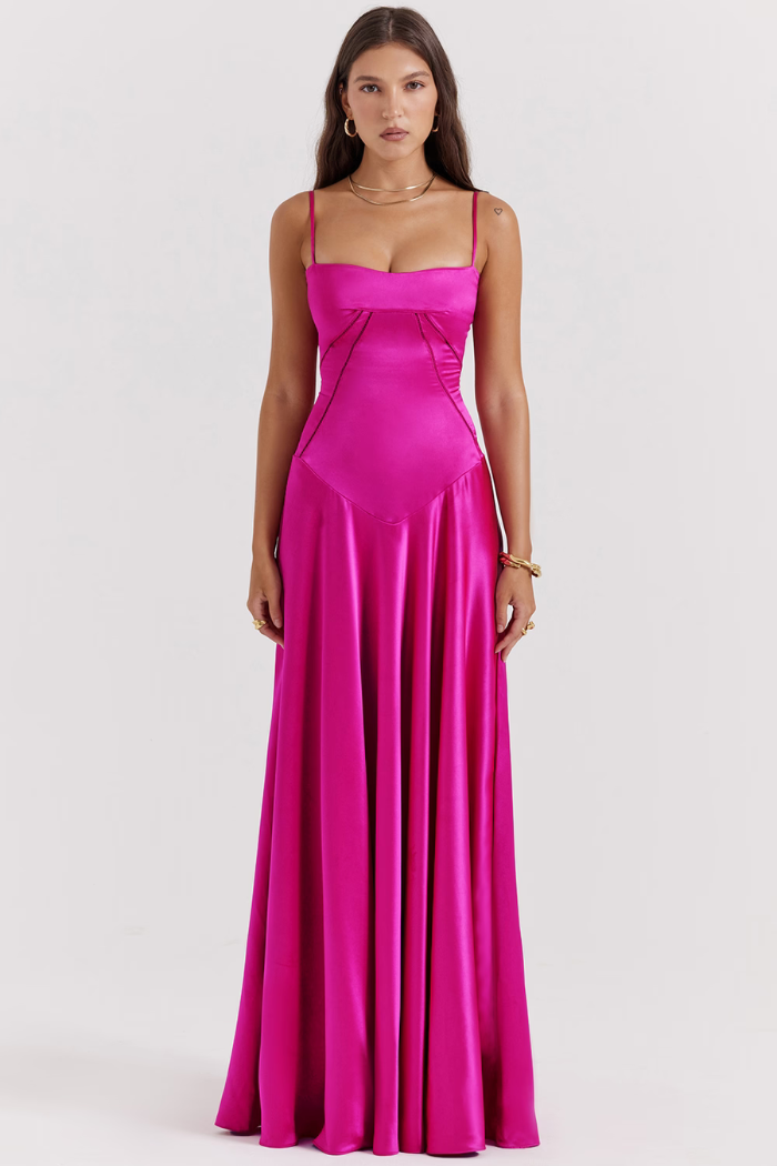 Vestido largo de satén sedoso – Modelo Tyana