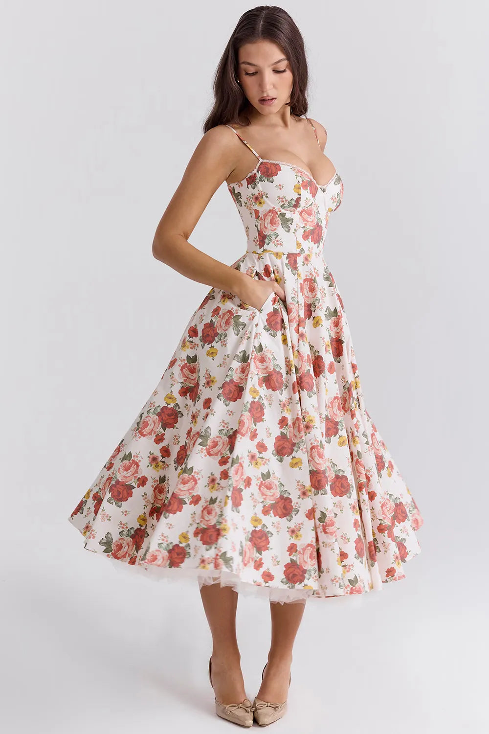 Vestido Midi Moldeador con Forro de Tul - Mademoiselle