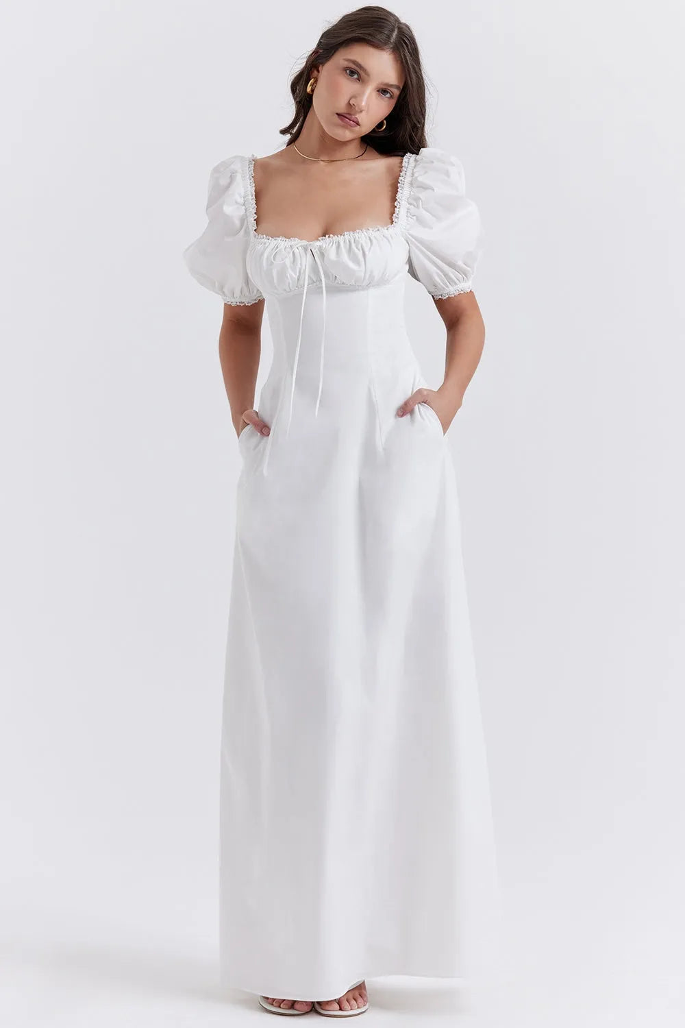 Vestido Largo de Algodón Blanco – Modelo Luna Belle