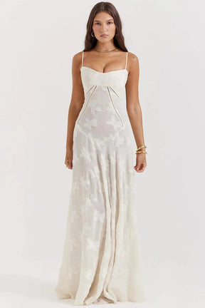 Vestido Largo Semitransparente Floral Blanco – Modelo Mavie