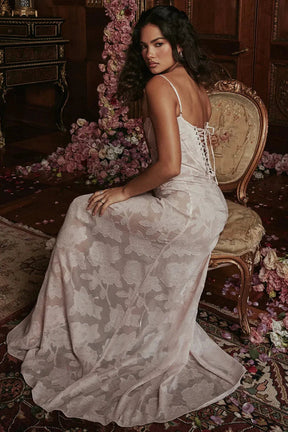 Vestido Largo Semitransparente Floral Blanco – Modelo Mavie