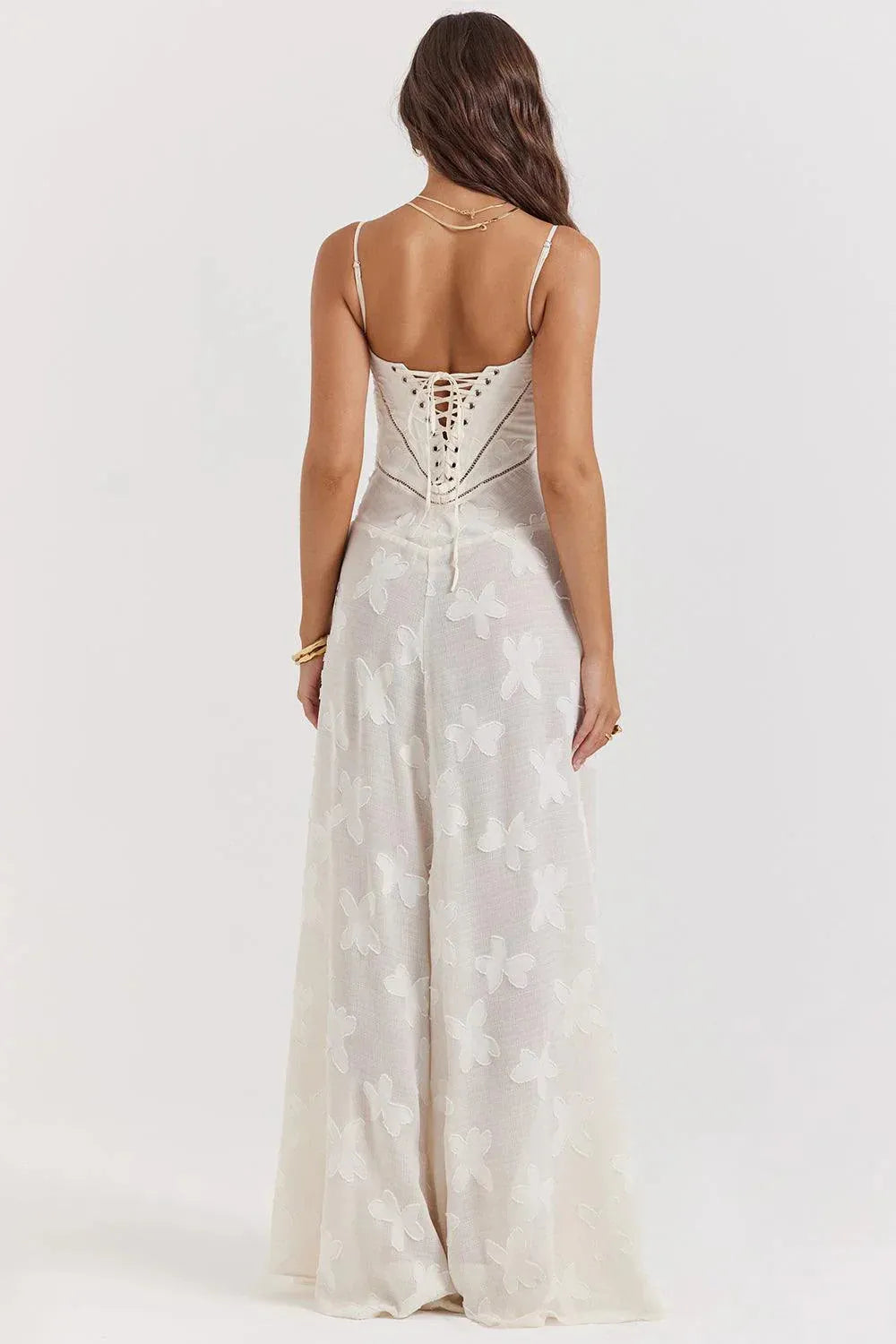 Vestido Largo Semitransparente Floral Blanco – Modelo Mavie