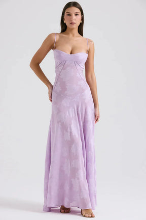 Vestido Largo Semitransparente Floral Blanco – Modelo Mavie