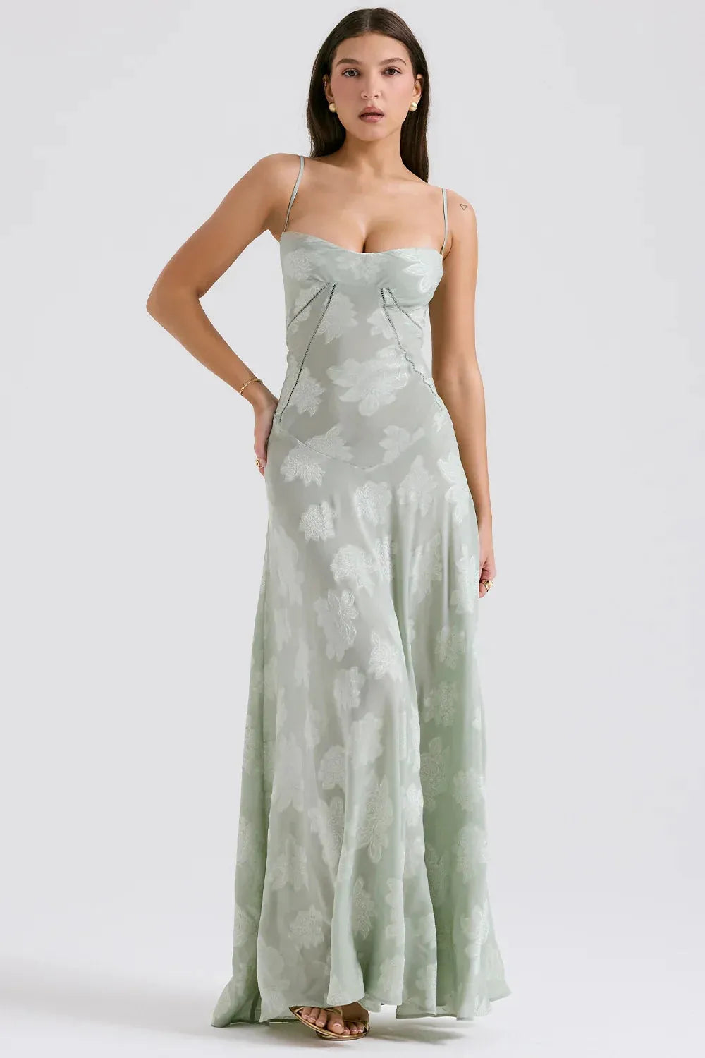 Vestido Largo Semitransparente Floral Blanco – Modelo Mavie